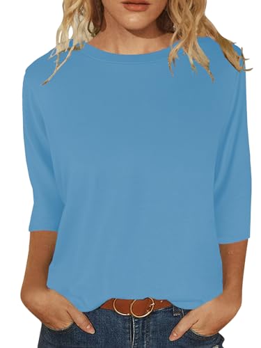Image of JomeDesign Womens Tops 3 /4 Sleeve Shirts Round Neck Loose Casual Blouses
