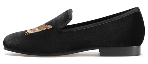 Image of Journey West Women's Velvet Loafer Flat with Embroidery Velvet Slippers