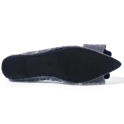 Women's Pointed Toe Flats Diamond Bow Sequin Comfortable Slip On Flats Light Weight Dress Shoes4