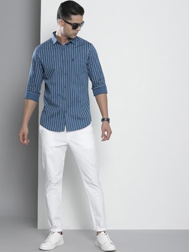 Image of The Indian Garage Co Men Regular Fit Striped Full Sleeves Cutaway Collar Casual Shirt