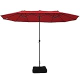 Patio Watcher 15 Ft Patio Double Sided Umbrella with Base, Extra Large Twin Outdoor Market Patio...
