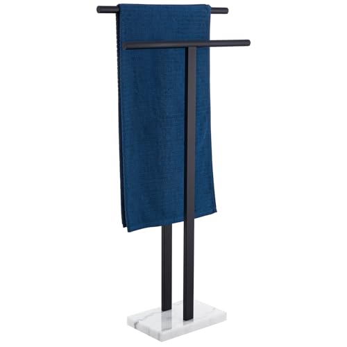 Image of KOKOSIRI Free Standing Towel Racks Matte Black 2-Tier Towel Holder for Bathroom Floor Stand with Heavy Marble Base Thicken Steady Design Stainless Steel THS0005-BK