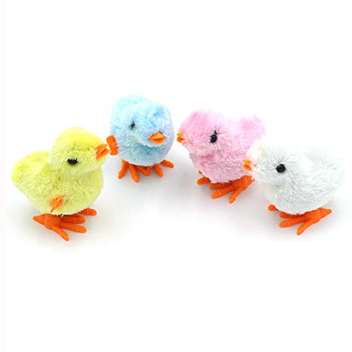 YASUOA 4 Pack Chick Wind-Ups Novelty Jumping Chicken Plush Toy for Party Supplies, Easter Egg Hunt, Birthday Goody Bags, Game Prizes,School Awards Party Favor Gag Toy Kids (Color Send Random)