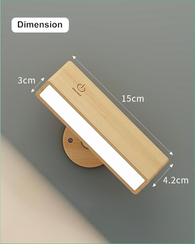 YiLaie Wall Sconces Battery Operated Set of Two,Rechargeable Wall Lamps for Bedroom,Wall Lights Wireless Dimmable,Wood Wall Sconce with 360 Rotation,Peel and Stick Wall Sconces for Bedroom Bedside