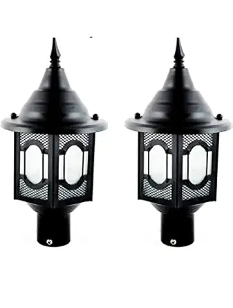 Metal Exterior Design Water Proof Cone Shaped Gardener Gate Light for Home and Apartments (Black, Pack of 2 Lamp)