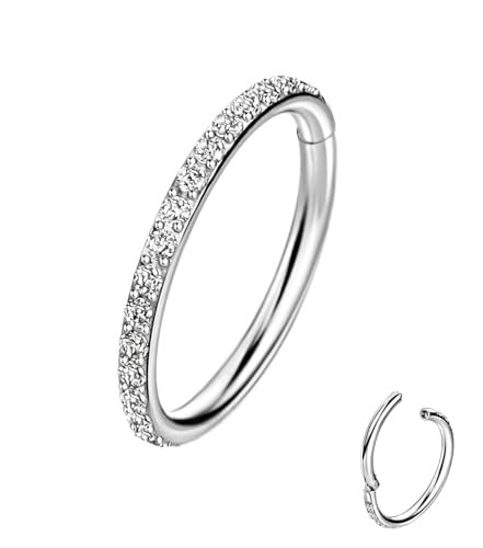 TDEBA 20G 18G 16G Clear CZ Nose Rings Hoop, 316L Surgical Steel Cartilage Earrings Hoop, 5-12mm Daith Helix Rook Tragus Piercing Jewelry, Stainless Steel Earring Silver Conch Piercing Jewelry