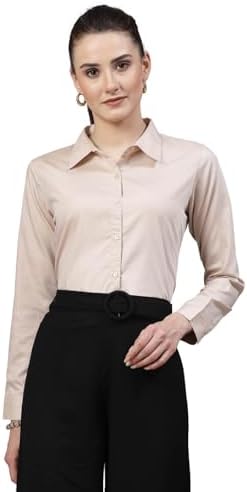 Style Quotient Women Solid Beige Regular Formal Shirt