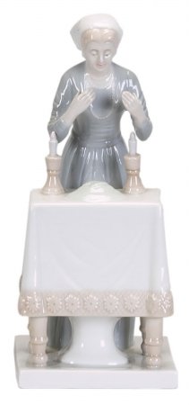 Porcelain Shabbat Candle Lighting Figurine