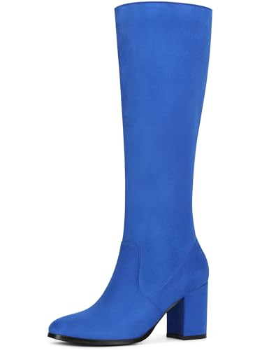 Allegra K Women's Side Zipper Chunky Heel Knee High Boots