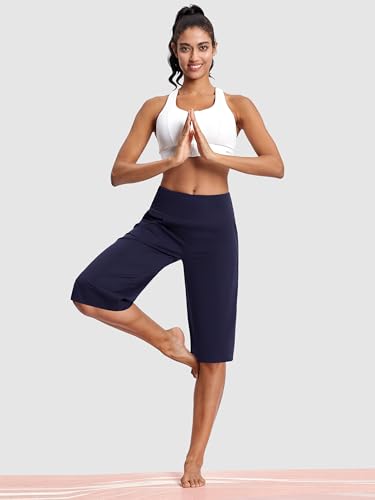 Image of ISEEGZ 15 inch /18 inch /21 inch Capri Pants for Women High Waist Wide Leg Yoga Capris with Pockets Stretchy Loose Fit Casual Workout