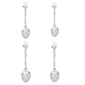 Kshcf Crystal Coffee Spoon Vintage Floral Carved Long Handle Ice Cream Tea Spoon (Silver (4pcs))