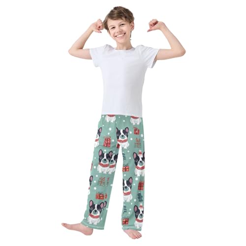 ZZXXB French Bulldog Winter Snow Boys Long Pants Soft Trousers Elastic Waist Kids Lounge Bottoms with Pockets S-XL3