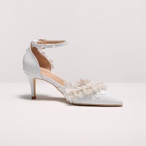 Lace Pearl Decoration Ladies High Heels Whit Wedding Shoes Women's White Bridal Pumps3