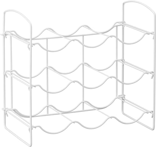 Image of Metal Water Bottle Rack Storage Organizer for Kitchen Countertops, Pantry, Fridge - Stores Wine, Beer, Pop /Soda - 3 Levels, Each Holds 9 Bottles, Free-Standing (White)