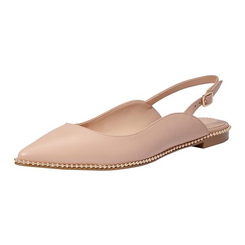 Coach Women's VAE Leather Skimmer Ballet Flat, Beechwood, 8.5