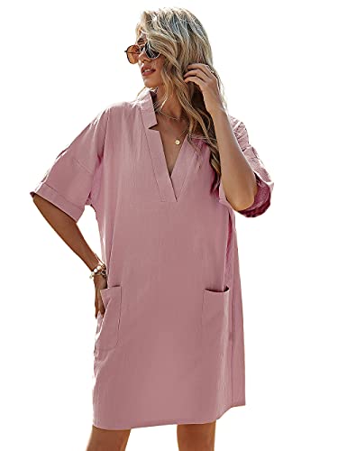 Robe fluide col en V contre la chaleur FLY FLOWER décontractée rose