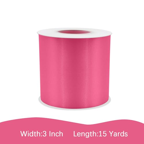 Image of Double Face Hot Pink Satin Ribbon 3 inch X 15 Yards Polyester Hot Pink Ribbon for Gift Wrapping Very Suitable for Weddings Party Hair Bow Invitation Decorations and More