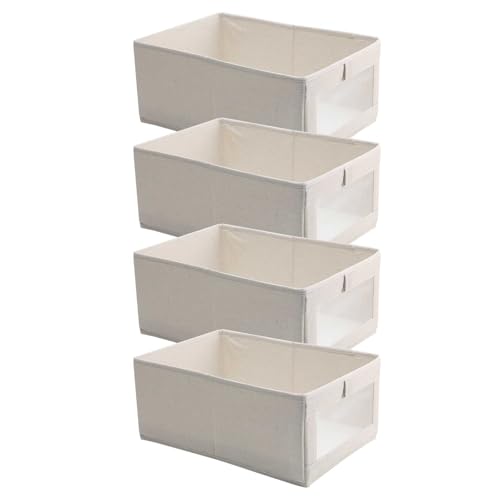 Esenlong 4 cestas de almacenamiento plegables, caja de almacenamiento de tela de sarga de algodón, caja en cubos para armario, organizador de armario para dormitorio o salón (40 x 27,5 x 17 cm, beige)
