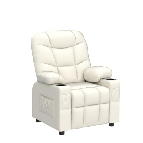 Costzon Kids Recliner Chair with Cup Holder, Adjustable Lounge Chair w/Footrest & Side Pockets for Children Boys Girls Room, Ergonomic Toddler Furniture Sofa, Kids Recliner (Beige)