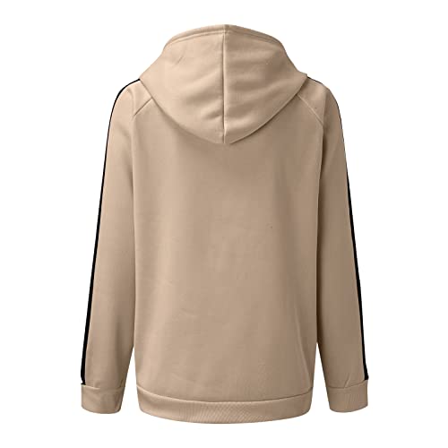 Hrstuyl Oversized Hooded Sweatshirt For Women Zip Up Korean Jackets With Pockets Vintage Solid Color Long Sleeve Casual Coats For Teen Girls Fashion Cardigan Splicing Sleeve Loose Top Plain Blouse #TOP3