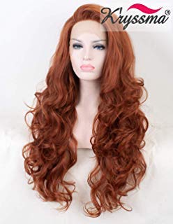K'ryssma Fashionable #350 Copper Red Lace Front Wigs for Women Long Wavy Glueless Synthetic Wig Heat Resistant Half Hand Tied Replacement Full Hair Wig 22 Inch
