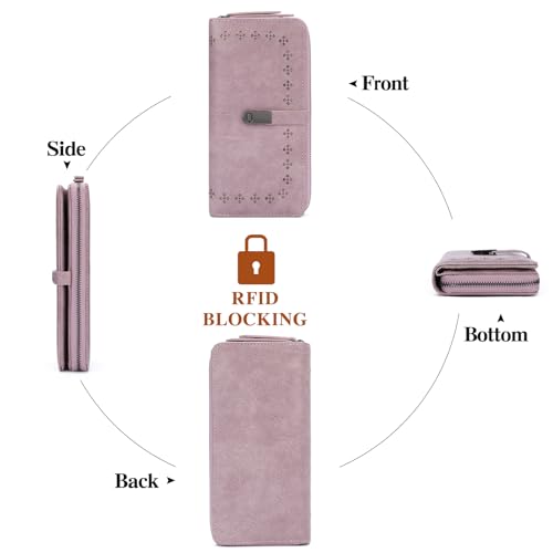 Image of Wallet for Women Large Capacity RFID Blocking Leather Bifold Card Holder with Zipper Change Pocket