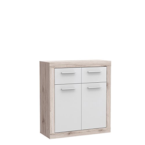 FORTE Baccio Kommode mit 2 Türen und 2 Schubladen, Holzwerkstoff, Sandeiche/weiß, 83.20 x 34 x 91.50 cm