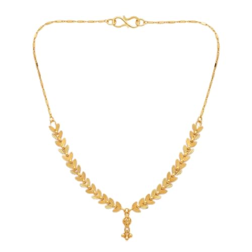Image of Elegant Gold Leaf Pattern Necklace with Pendant | Lightweight & Comfortable