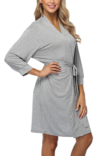 Old-Times Women Short Kimono Robes Soft Knit Sleepwear Bathrobe Lightweight Loungewear For Ladies,Light Grey 2X #TOP2