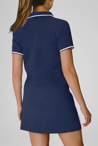 SENSERISE Womens Workout Sets 2 Piece Outfits V Neck Short Sleeve Polo Shirt and Tennis Skort Set with Pockets2