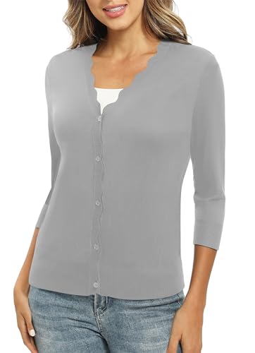Women's 3/4 Sleeve V-Neck Cardigan Sweater Lightweight Button Down Short Shrug Sweaters for Dresses2