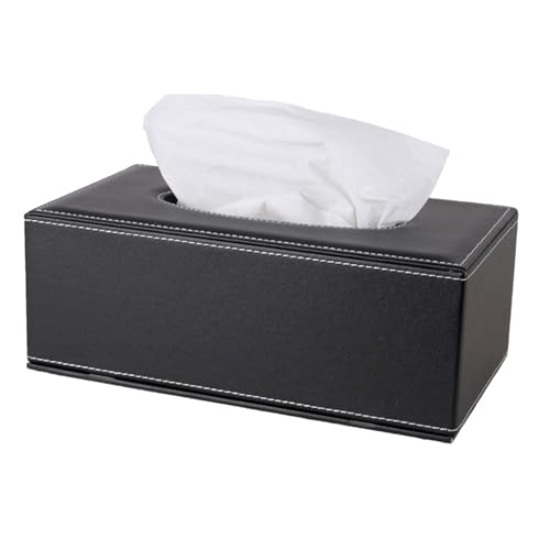 MOMENT High-end Fashion PU Leather Tissue Box Holder Black with lid