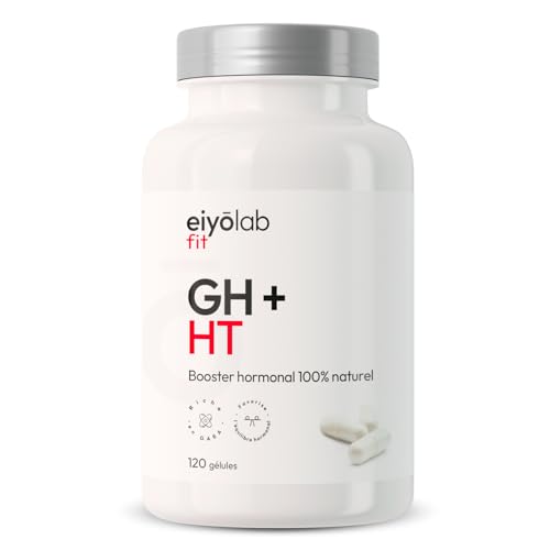 GH + HT | Booste Naturellement la Production d’Hormone de Croissance | Arginine, Gaba, Ornithine & Melisse | Construction Musculaire et Qualité du Sommeil | Vitamine B6 | 120 Gélules Vegan | Eiyolab