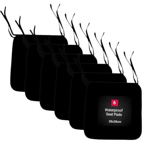 KARKARM Waterproof Chair Cushion Seat Pads Set of 6 Black, 38x38cm - Outdoor Garden Chair Seat Pads Tie on - Indoor Dining Chair Seat Pads for Home Office Kitchen Patio - Cosy Home Interiors KARKARM Waterproof Chair Cushion Seat Pads Set of 6 Black, 38x38cm - Outdoor Garden Chair Seat Pads Tie on - Indoor Dining Chair Seat Pads for Home Office Kitchen Patio