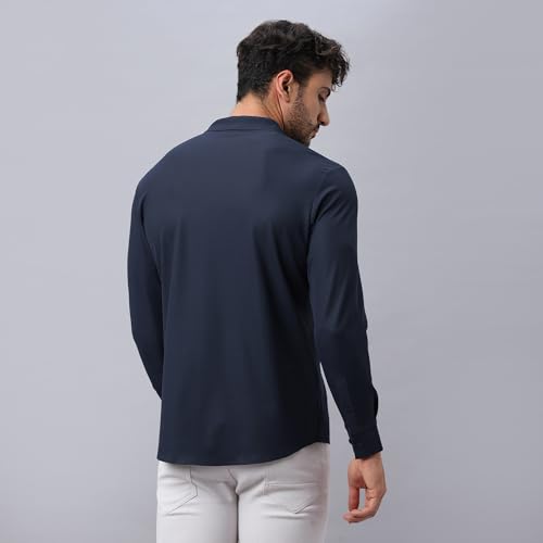 Image of HEKTOR Men's Hidden Button Shirt-Long Sleeve Bubble Check Shirt|Premium Nylon Blend, Regular Fit,Textured Smart