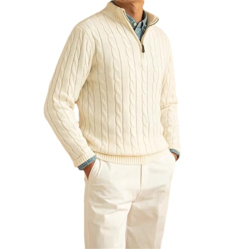 Men Turtleneck Zipper Pullover Sweater Vintage Textured Knitwear Casual Daily Style