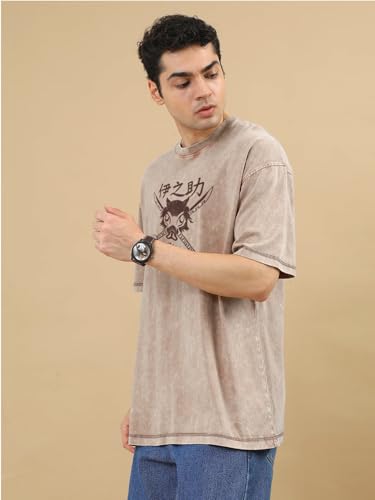 Image of crazymonk Inosuke Hashibra Printed Anime Oversized T-Shirt -Hazzle Nut