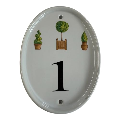HNP Número de casa topiario de cerámica, resistente a la intemperie, fácil de instalar, talla única, blanco
