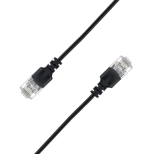 Elfcam   5m Ethernet Cat 6A Ultra Fino 10Gbps 32 AWG UTP OD2.8 mm 500MHz 10Gb Fino RJ45 Cat 6A para LAN, Enrutadores, Módems, Computadoras Portátiles y Servidores Xb, Negro, 5 Metro