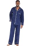 Alexander Del Rossa Men’s Pajama Set, Long Button Down Pajamas, Lightweight Cotton PJ Set, Navy...