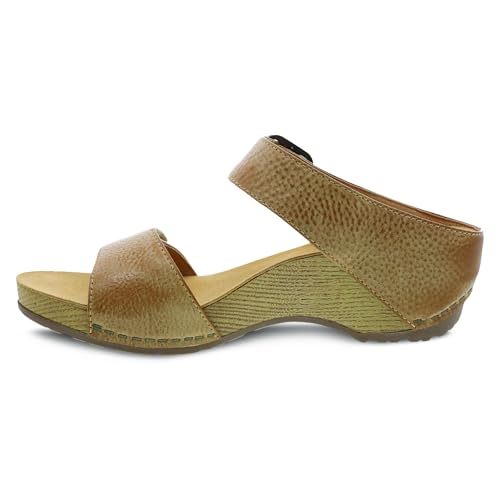Image of Dansko Tanya Slip-On Wedge Sandal for Women - Cushioned, Contoured Footbed for All-Day Comfort and Support - Hook & Loop Strap with Buckle Detail - Lightweight Rubber Outsole