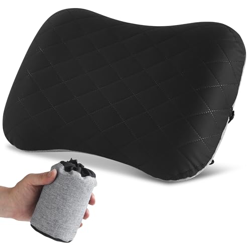 BUCOMTU Almohada Hinchable Almohada Camping Almohada Viaje Hinchable Almohada Playa para Viajes al Aire Libre,Camping,Senderismo,Playas de Mar (Negro)
