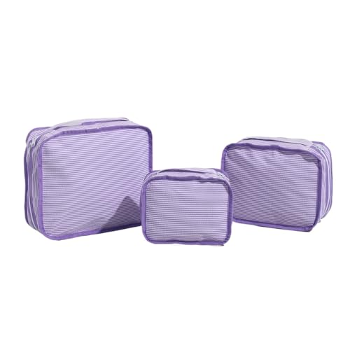Sac de maquillage en seersucker violet, lot de 3 trousses de toilette grand format pour voyage