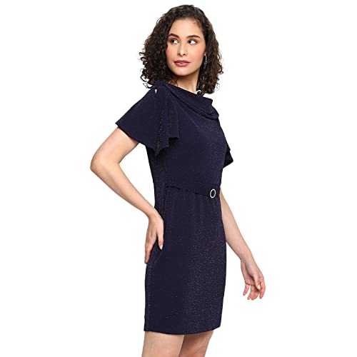 Image of Latin Quarters Solid Polyester Round Neck Women's Midi Dress