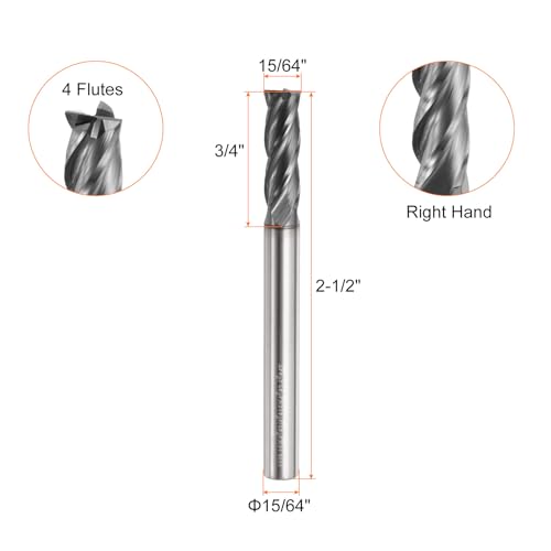 Image of HARFINGTON Carbide Square Nose End Mill Bit 15 /64 inch Cut Dia 4 Flutes TiAlN Coated Milling Cutter for Hardened Steel Metal (15 /64 inch Shank 3 /4 inch Cut Length 2-1 /2 inch Long 30 Degree HRC53-55)