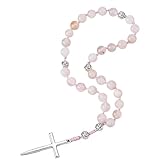SUPERFINDINGS Gebetsperlen Rosenquarz Gebetsrosenkranz Pink Natürlicher Stein Rosenkranz Perlen mit Kreuz 8mm Anglikanischer Rosenkranzs für Katholische Christliche Firmungsgeschenke Länge 22 .8cm