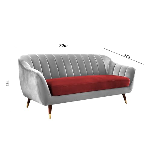 Image of Casaliving Anyse 3 Seater Sofa Set for Living Room (Maroon Grey Fabric) Premium Fabric Sofa