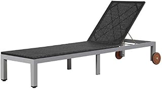 Tidyard Sun Lounger with Wheels | Poly Rattan Reclining Chairs | Outdoor Patio Sunlounger | Adjustable Backrest Black