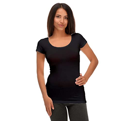 JADEA - Confezione da 1 Pezzo Maglia Donna Mini Manica Scollo LOLLO in Cotone Elasticizzato - Disponibile nei Colori Bianco, Nero, Grigio e Blu XL (35727770)