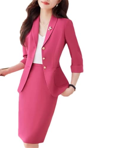 Women Office Skirt Two Piece Suits Half Sleeve Single Breasted Short Blazer +Pencil Skirt 2 Piece Set - Main Image